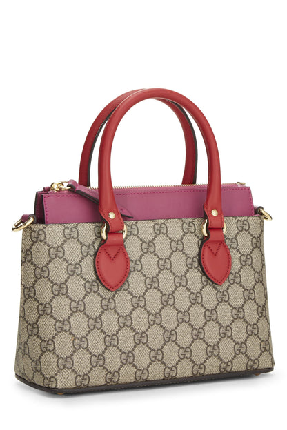 Gucci, sac fourre-tout en toile suprême GG rose et rouge d'occasion, petit, multicolore