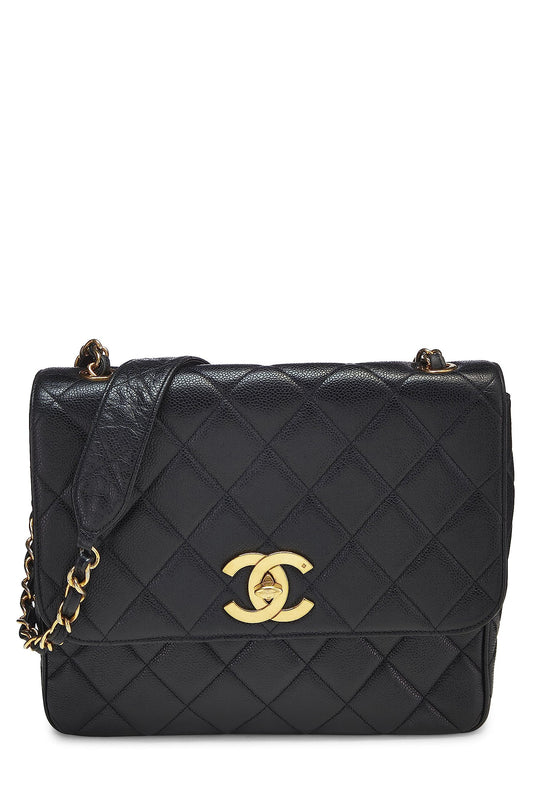 Chanel, Pre-Loved Black Caviar Big CC Solapa cuadrada grande, Negro