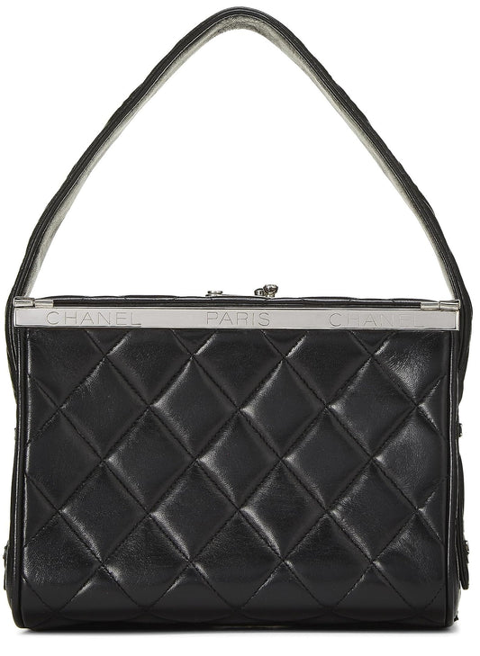 Chanel, sac à main en cuir d'agneau matelassé noir d'occasion, noir