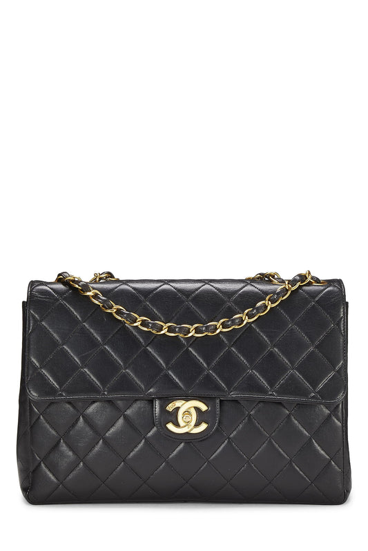 Chanel, Pre-Loved Black Quilted Lambskin Half Flap Jumbo, Black