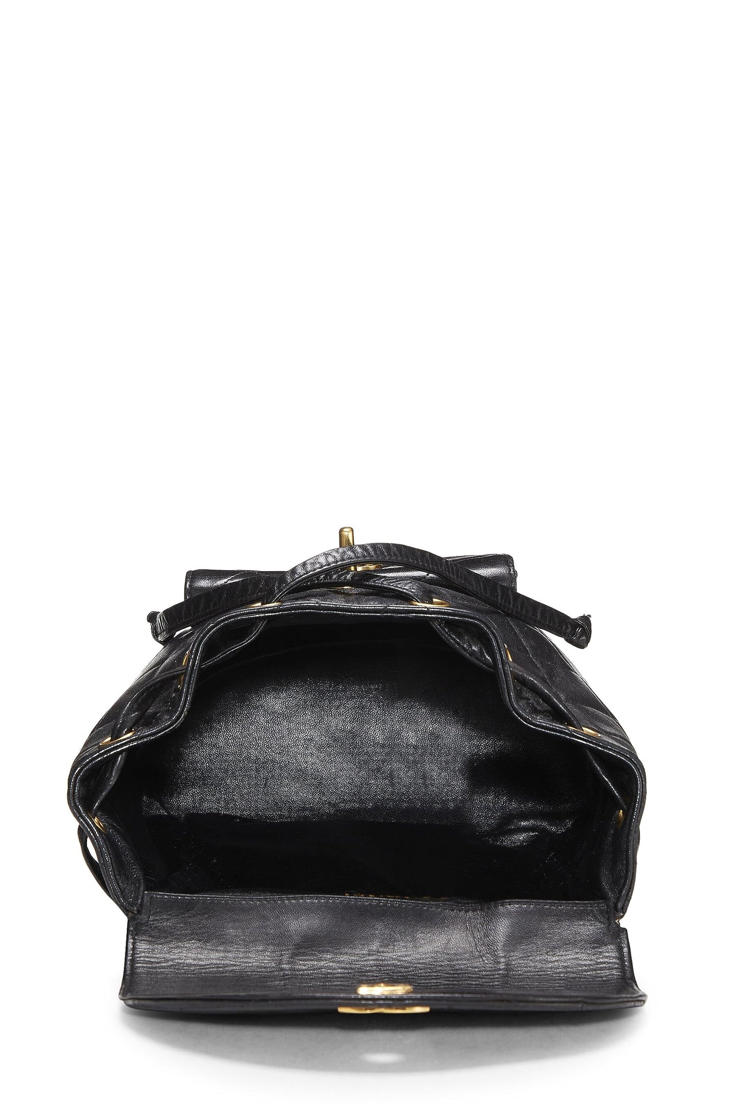 Chanel, Mochila clásica mediana 'CC' de piel de cordero acolchada negra Pre-Loved, Negro