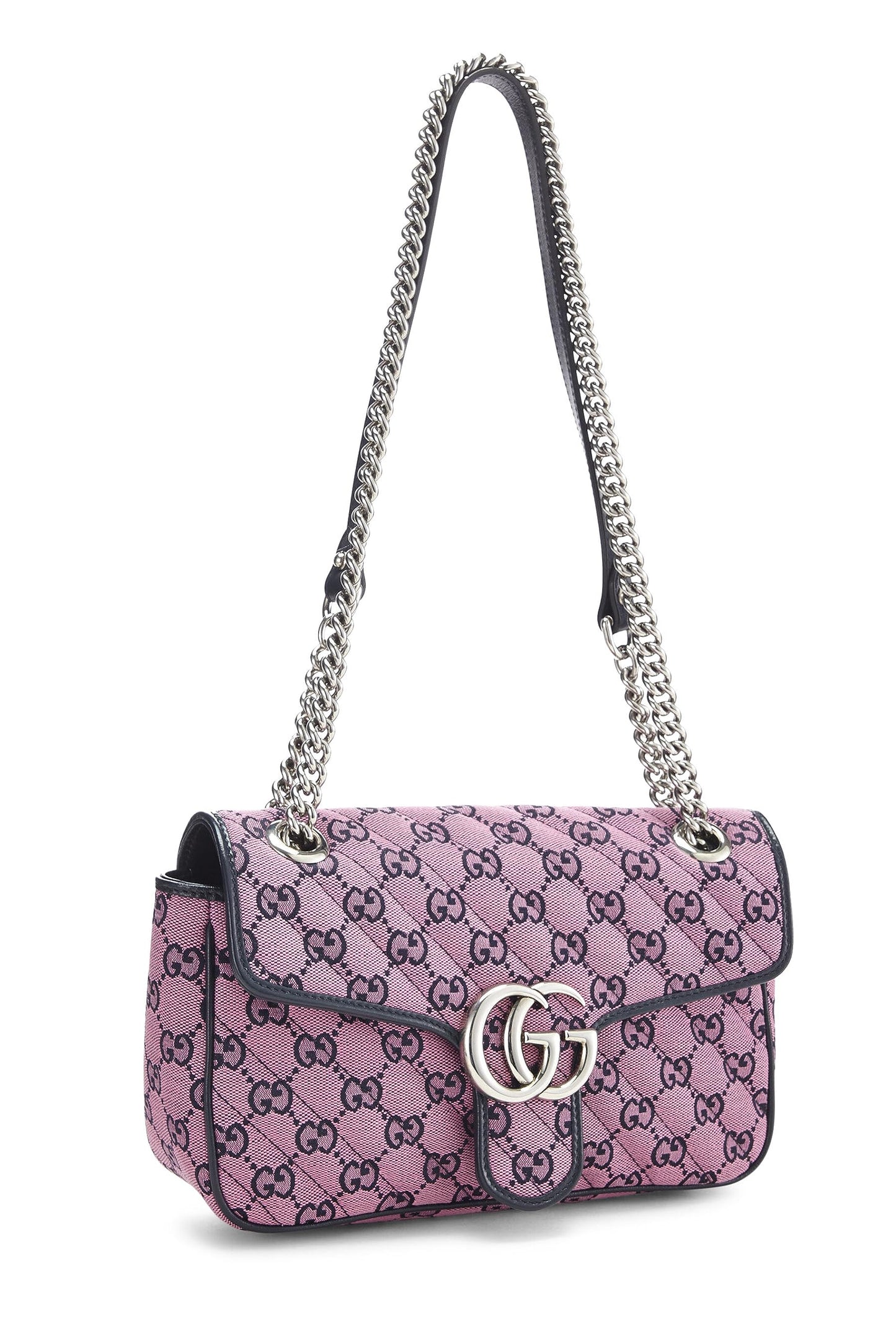 Gucci, sac à bandoulière GG Marmont en toile rose d'occasion, petit modèle, rose