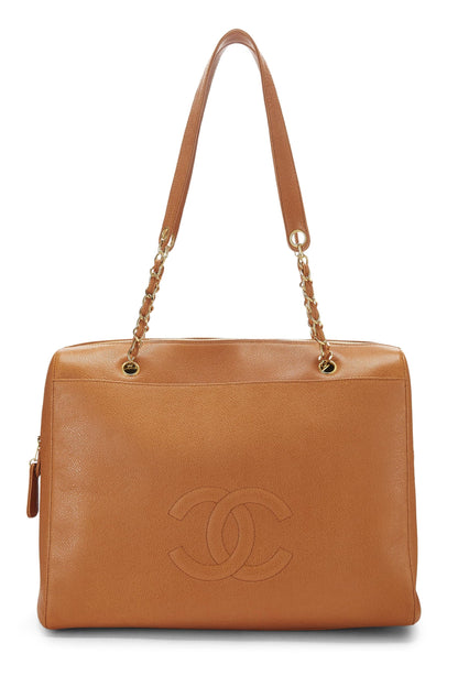 Chanel, grand sac fourre-tout zippé Orange Caviar d'occasion, orange