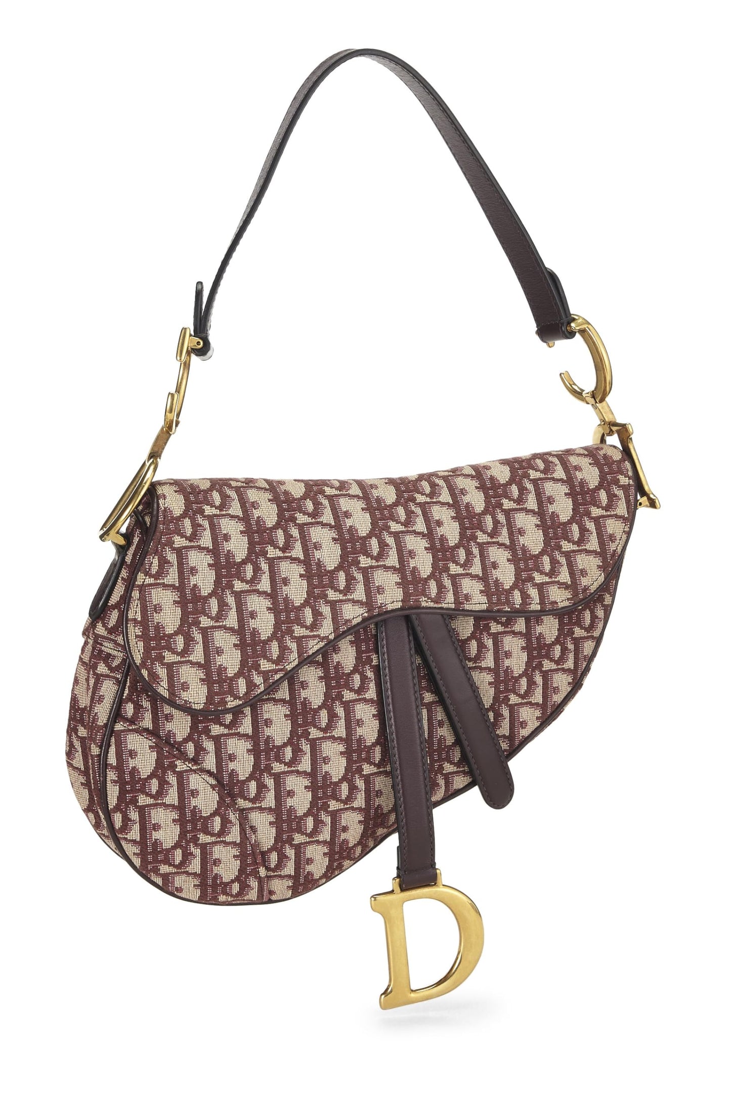 Dior, Bolso tipo sillín de lona jacquard oblicuo en color burdeos Pre-Loved NM, Burdeos