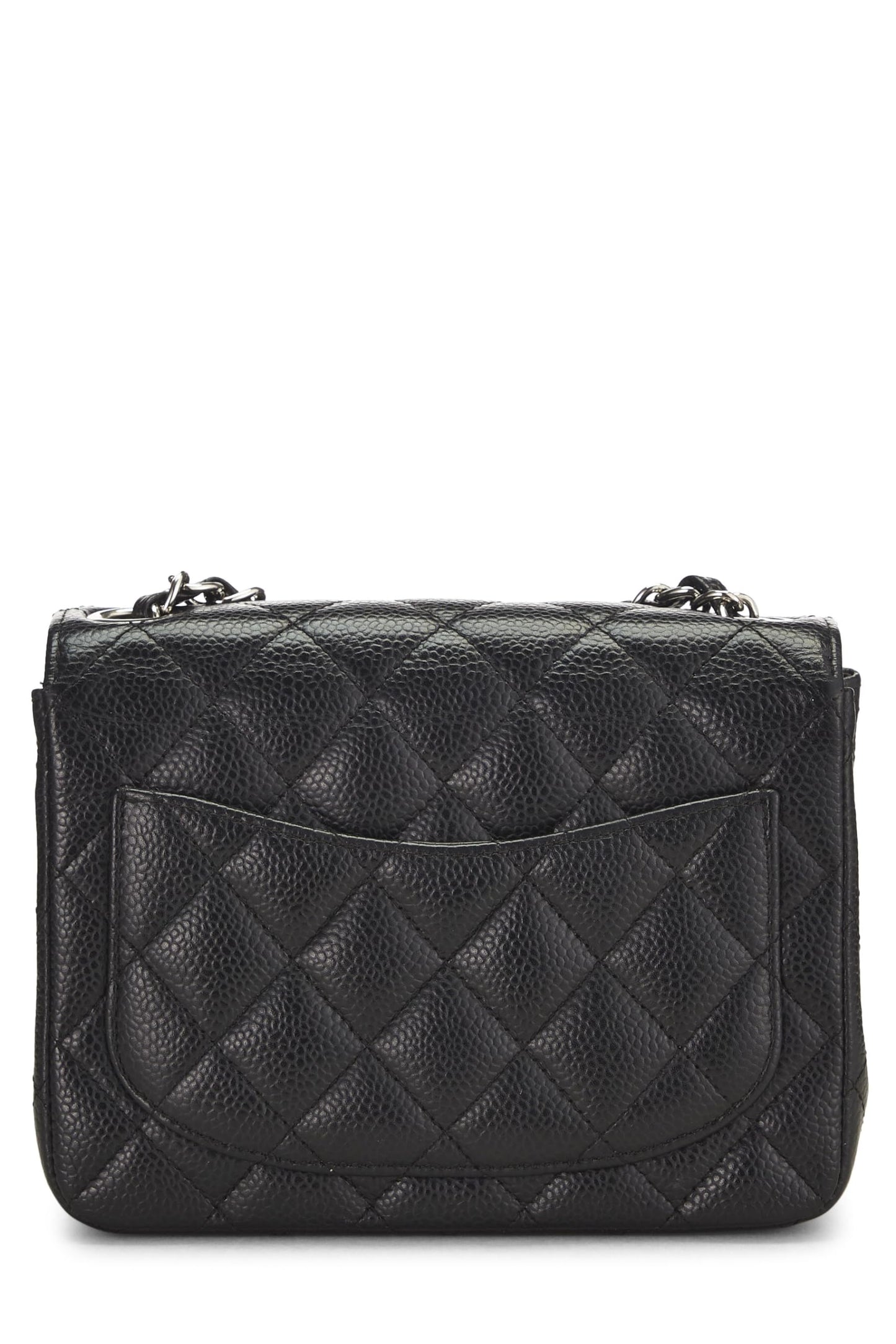 Chanel, Mini mini con solapa cuadrada clásica de caviar acolchado negro Pre-Loved, Negro