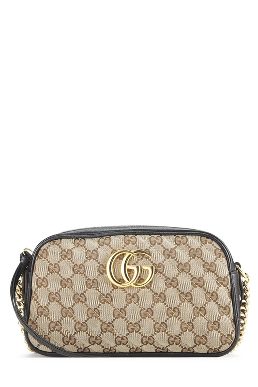 Bolso bandolera Gucci Marmont de lona GG original usado, pequeño, negro