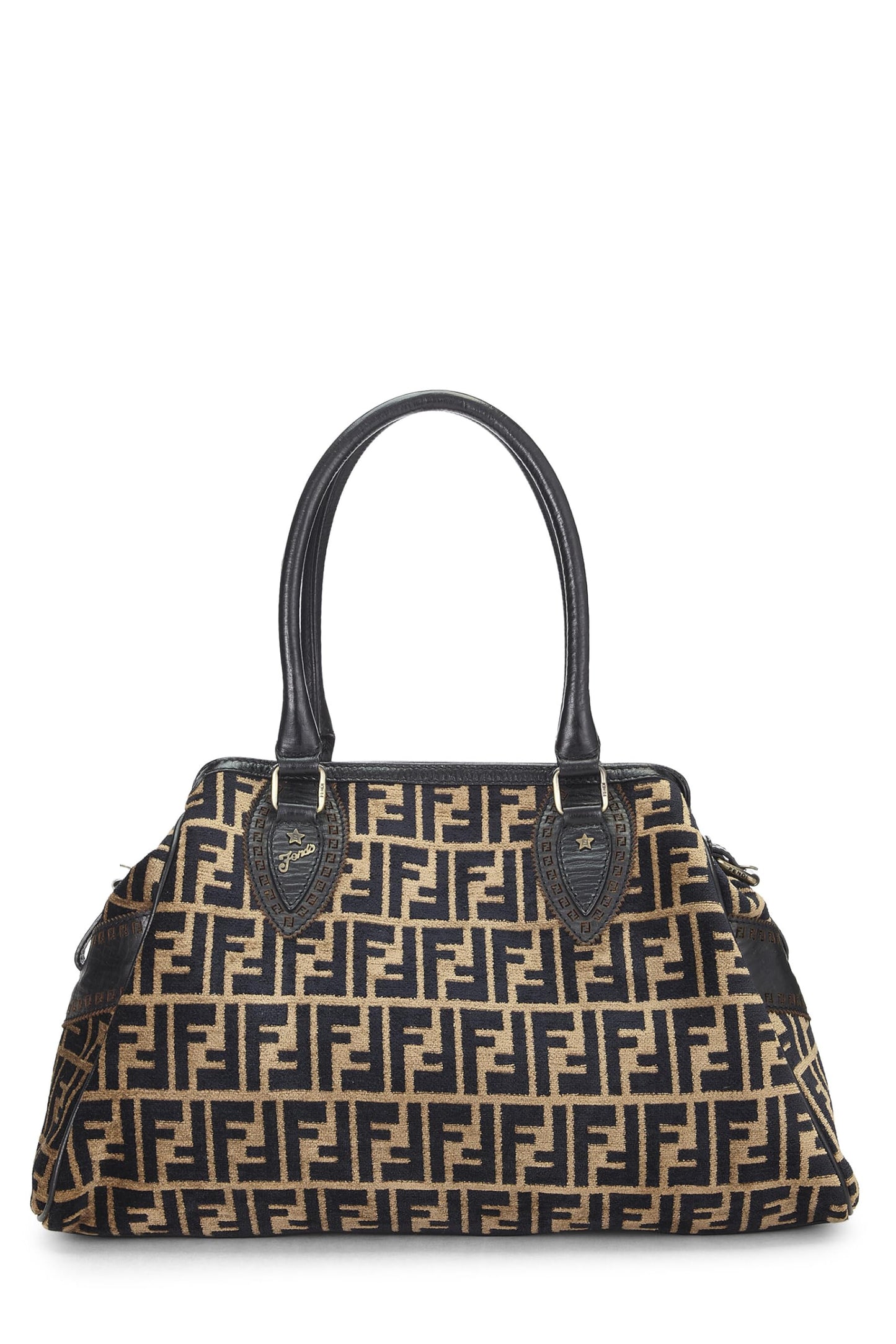 Fendi, Bolso Du Jour mediano de terciopelo Zucca negro y beige Pre-Loved, Marrón