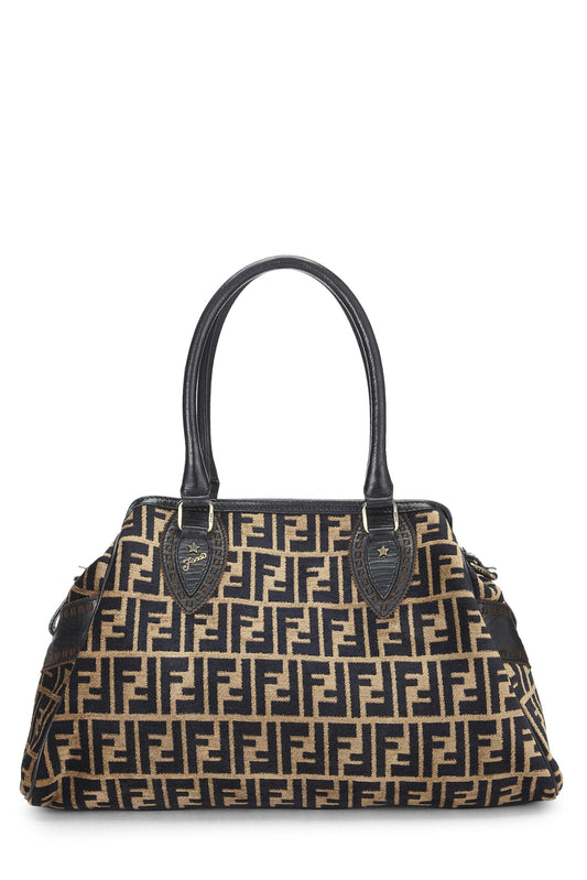 Fendi, sac en velours Zucca noir et beige d'occasion Du Jour Medium, marron