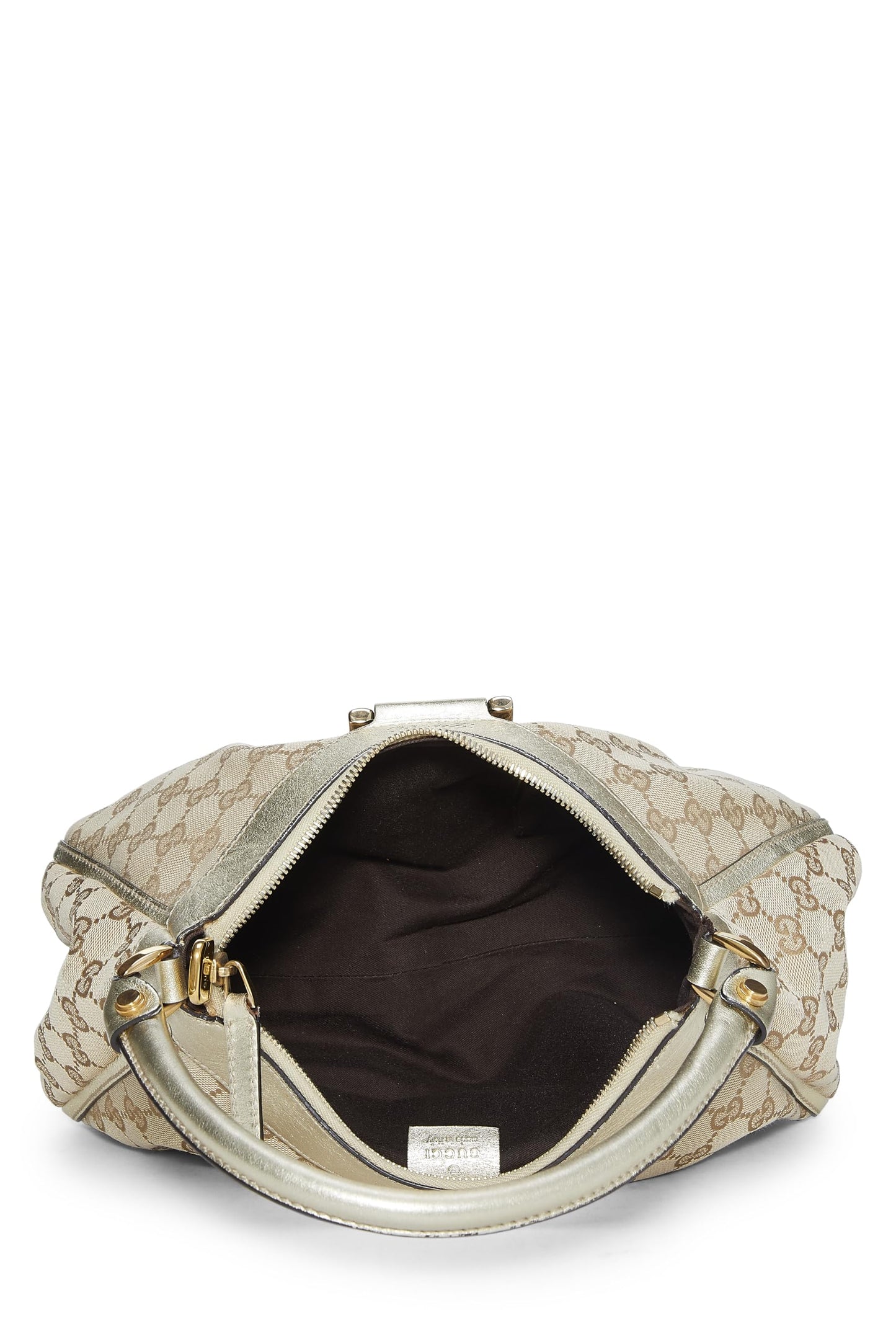 Gucci, Bolso de hombro Abbey pequeño con anilla en D de lona GG original dorado Pre-Loved, Dorado