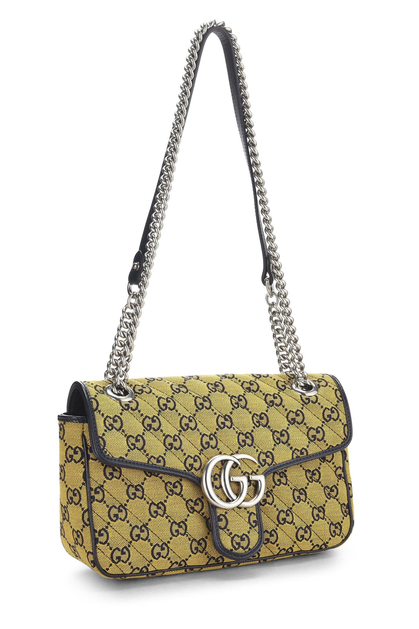 Gucci, Bolso de hombro pequeño Marmont de lona GG amarillo Pre-Loved, Amarillo