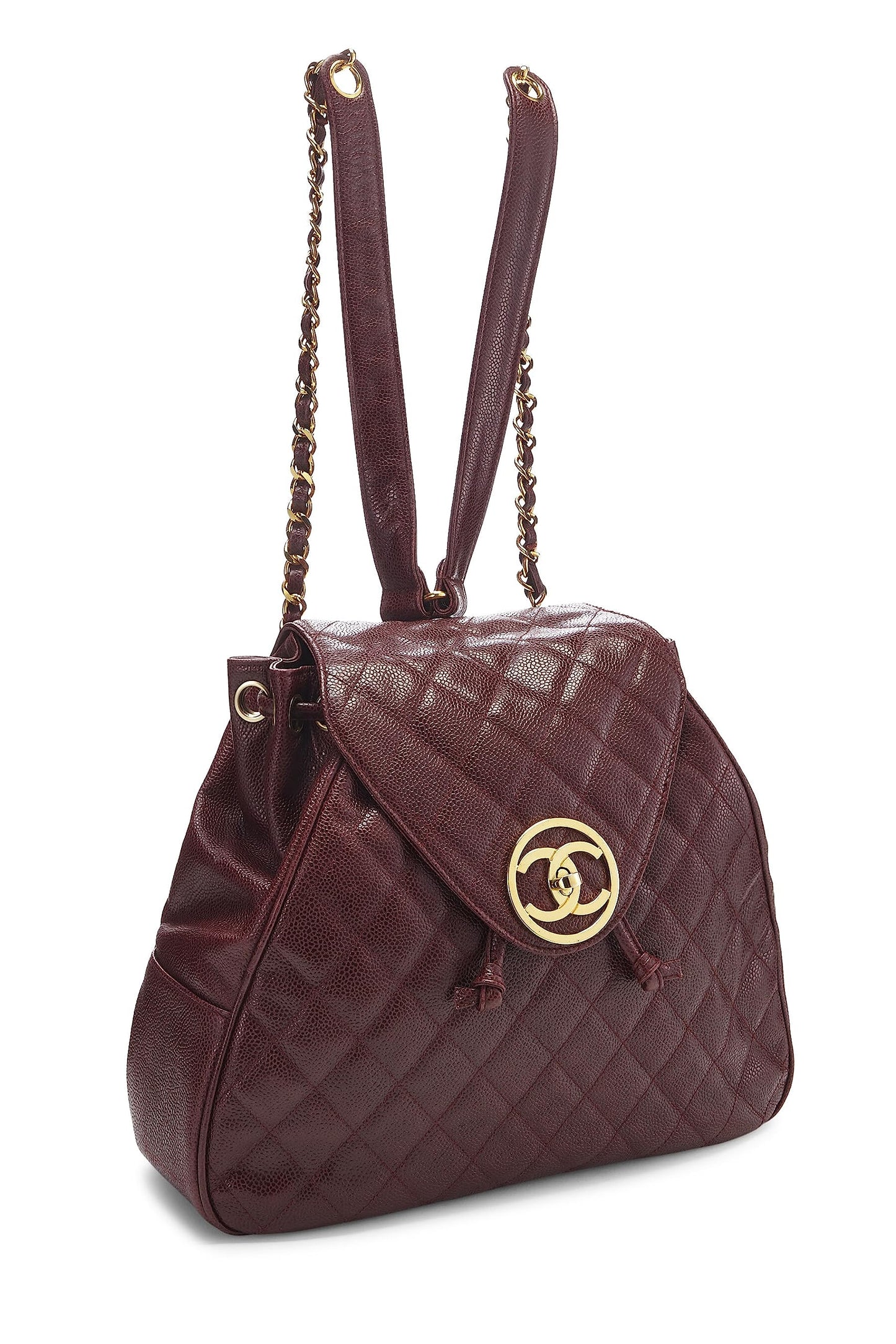 Chanel, Mochila grande de caviar acolchada en color burdeos Pre-Loved, Burdeos