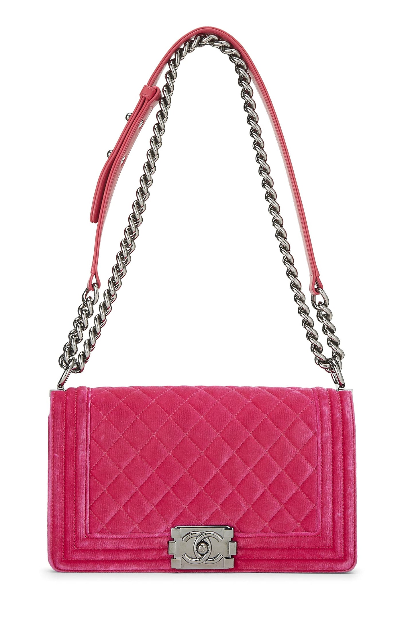 Chanel, Pre-Loved Pink Quilted Velvet Boy Bag Medium, Pink