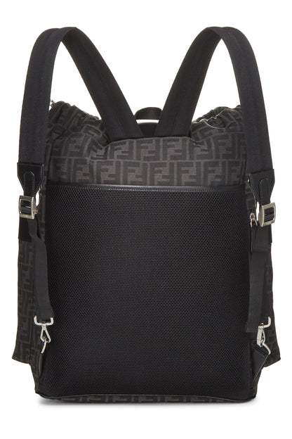 Fendi, Pre-Loved Black Zucca Double Pocket Backpack, Black