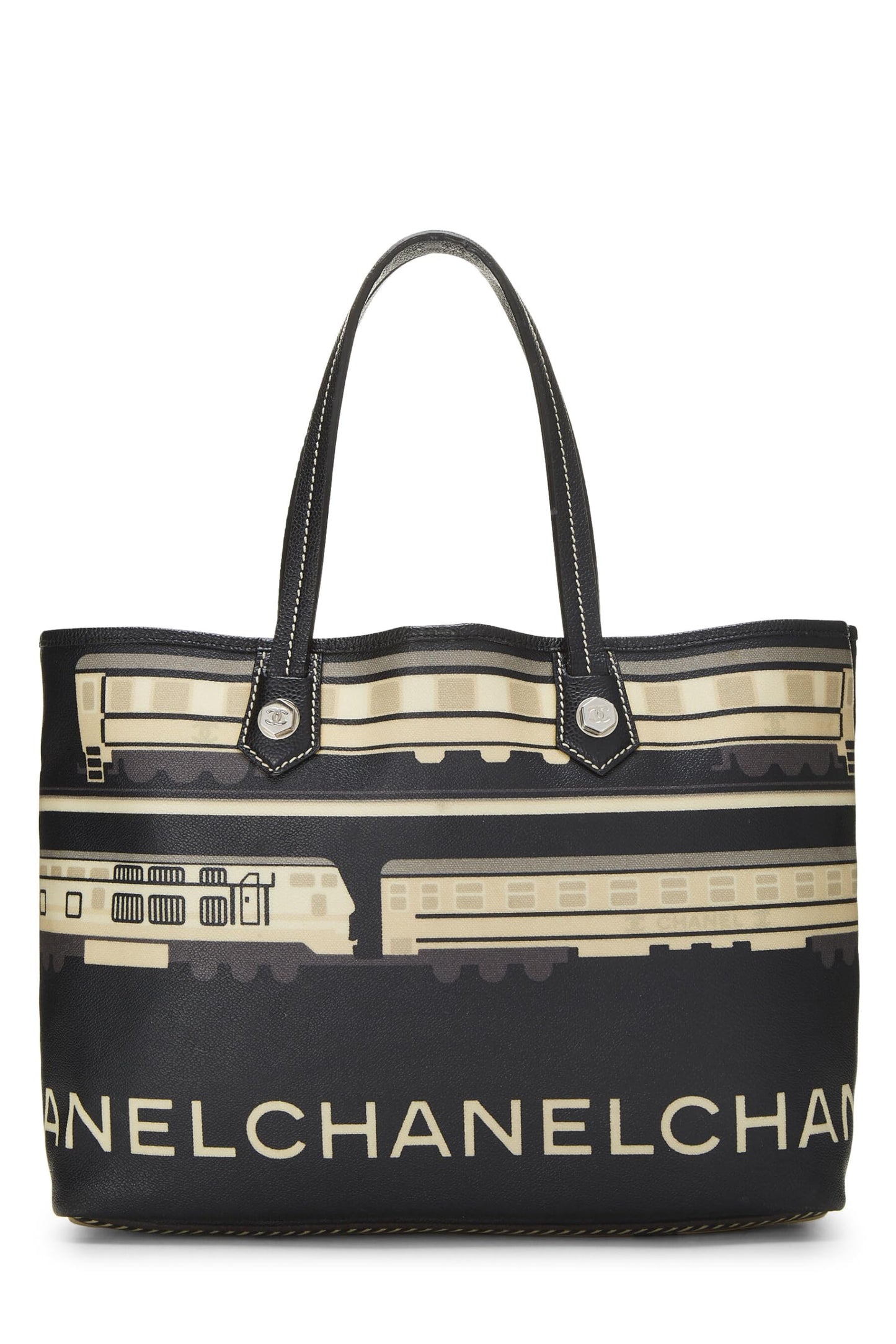 Chanel, sac fourre-tout Le Train en toile enduite noire et multicolore d'occasion, noir