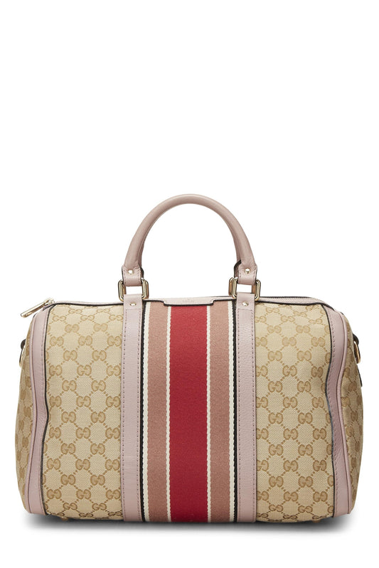 Gucci, Pre-Loved Pink Original GG Canvas Web Boston Bag Medium, Pink