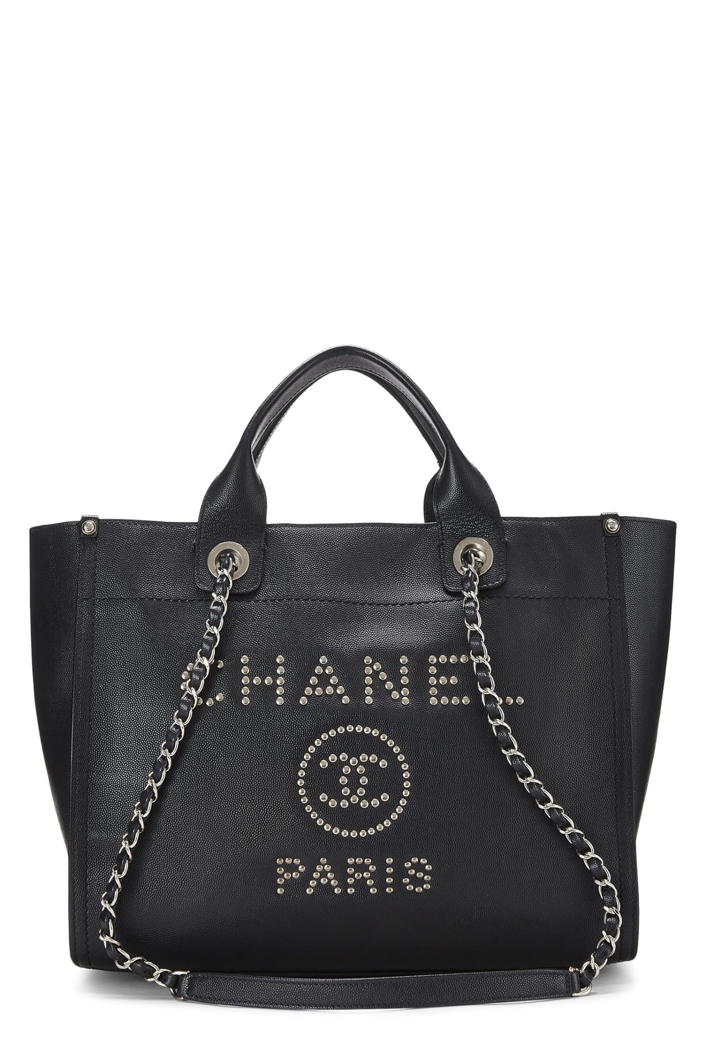 Chanel, sac cabas Deauville clouté Black Caviar Small, noir, d'occasion