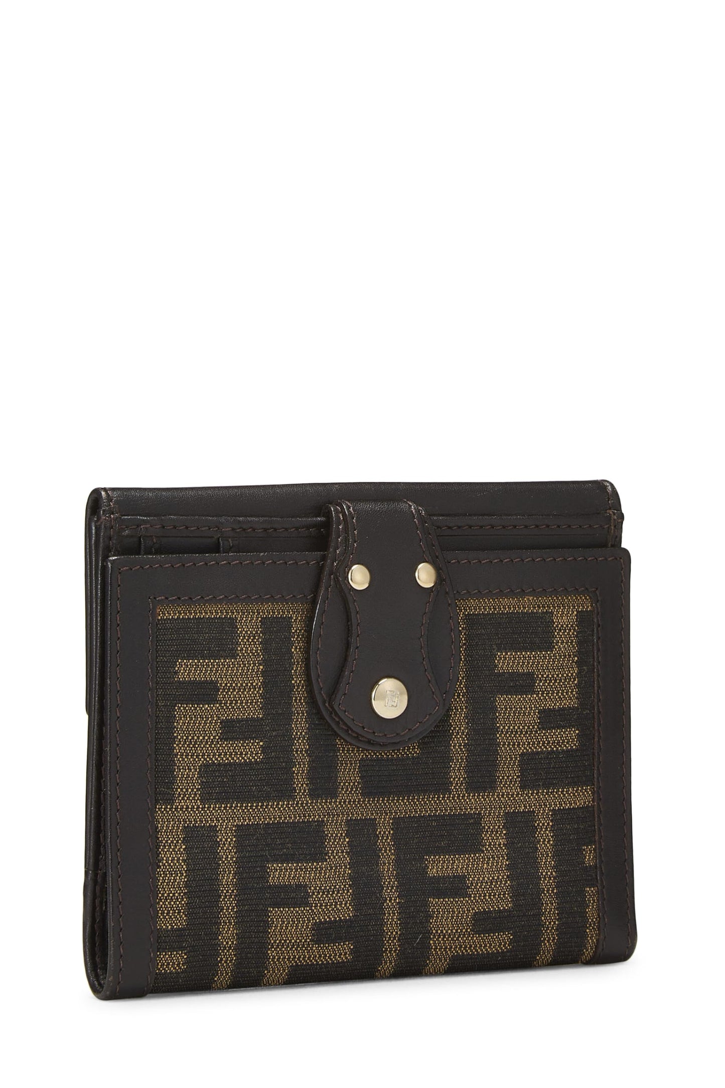 Fendi, portefeuille compact en toile marron Zucca d'occasion, marron