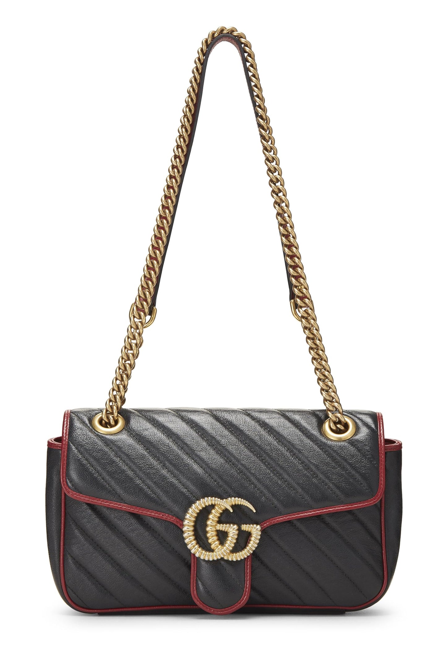 Gucci, Bolso de hombro pequeño Torchon Marmont de cuero negro Pre-Loved, Negro