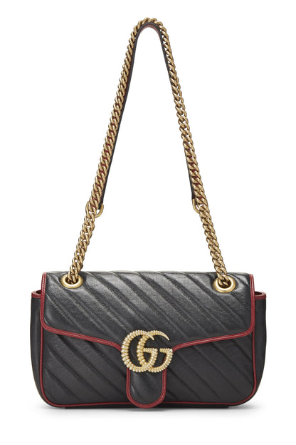 Gucci, sac à bandoulière Torchon Marmont en cuir noir d'occasion, petit modèle, noir