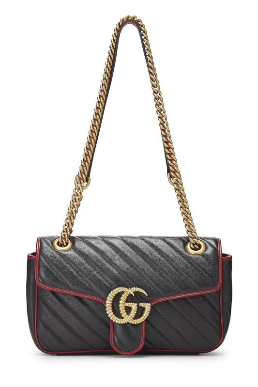 Gucci, Bolso de hombro pequeño Torchon Marmont de cuero negro Pre-Loved, Negro