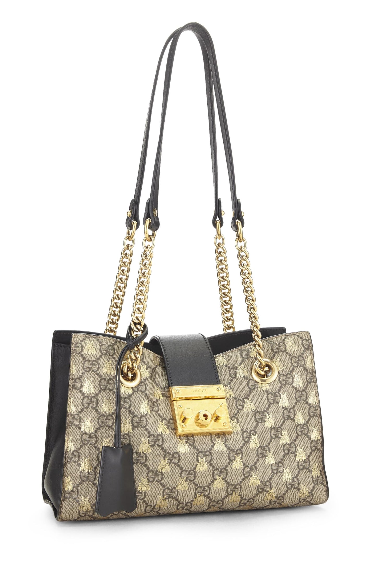 Gucci, petit sac fourre-tout GG Supreme Bee Padlock noir d'occasion, noir