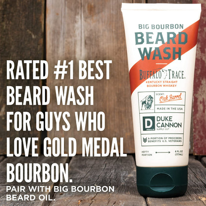 Duke Cannon Supply Co. Big Bourbon Beard Wash, 6 Fl Oz, Parfum de fût de chêne - Fabriqué avec des ingrédients à base de plantes pour renforcer, rajeunir, adoucir et revitaliser