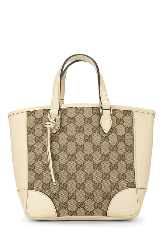 Gucci, sac fourre-tout Bree à poignée supérieure en toile GG crème d'occasion, petit, blanc