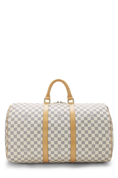 Louis Vuitton, Pre-Loved Damier Azur Keepall 50, White