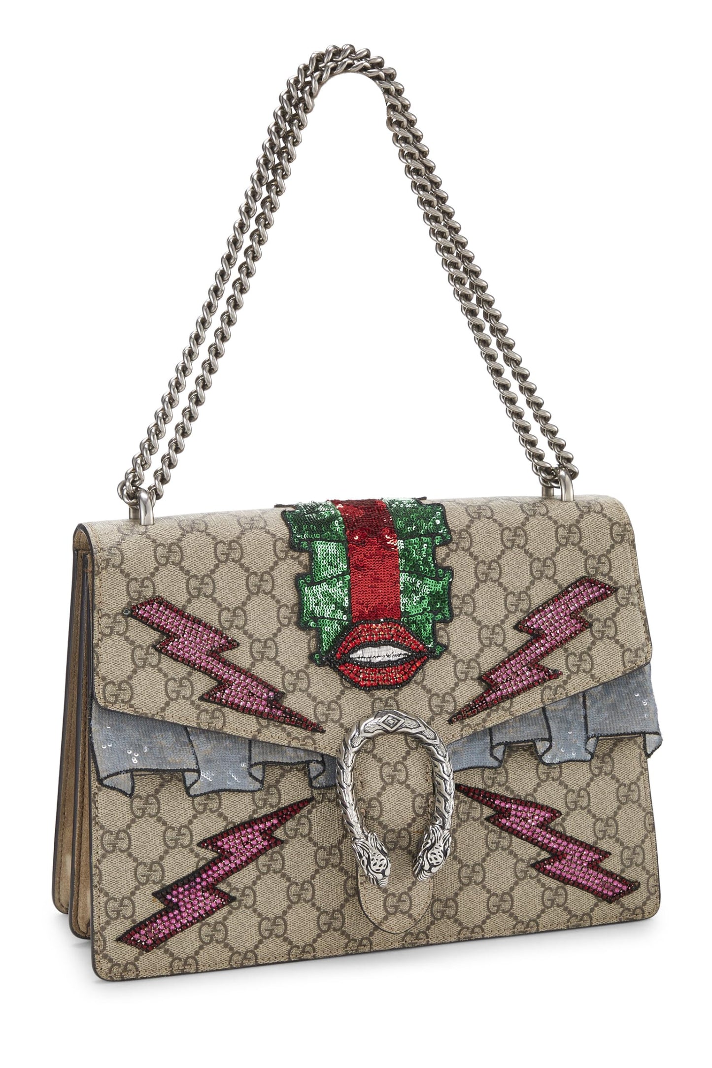 Gucci, Bolso Dionysus mediano de lona GG Supreme bordado multicolor Pre-Loved, Marrón