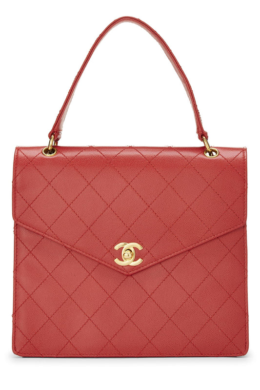 Chanel, Pre-Loved Red Quilted Caviar Envelope Flap Top Handle Bag, Red