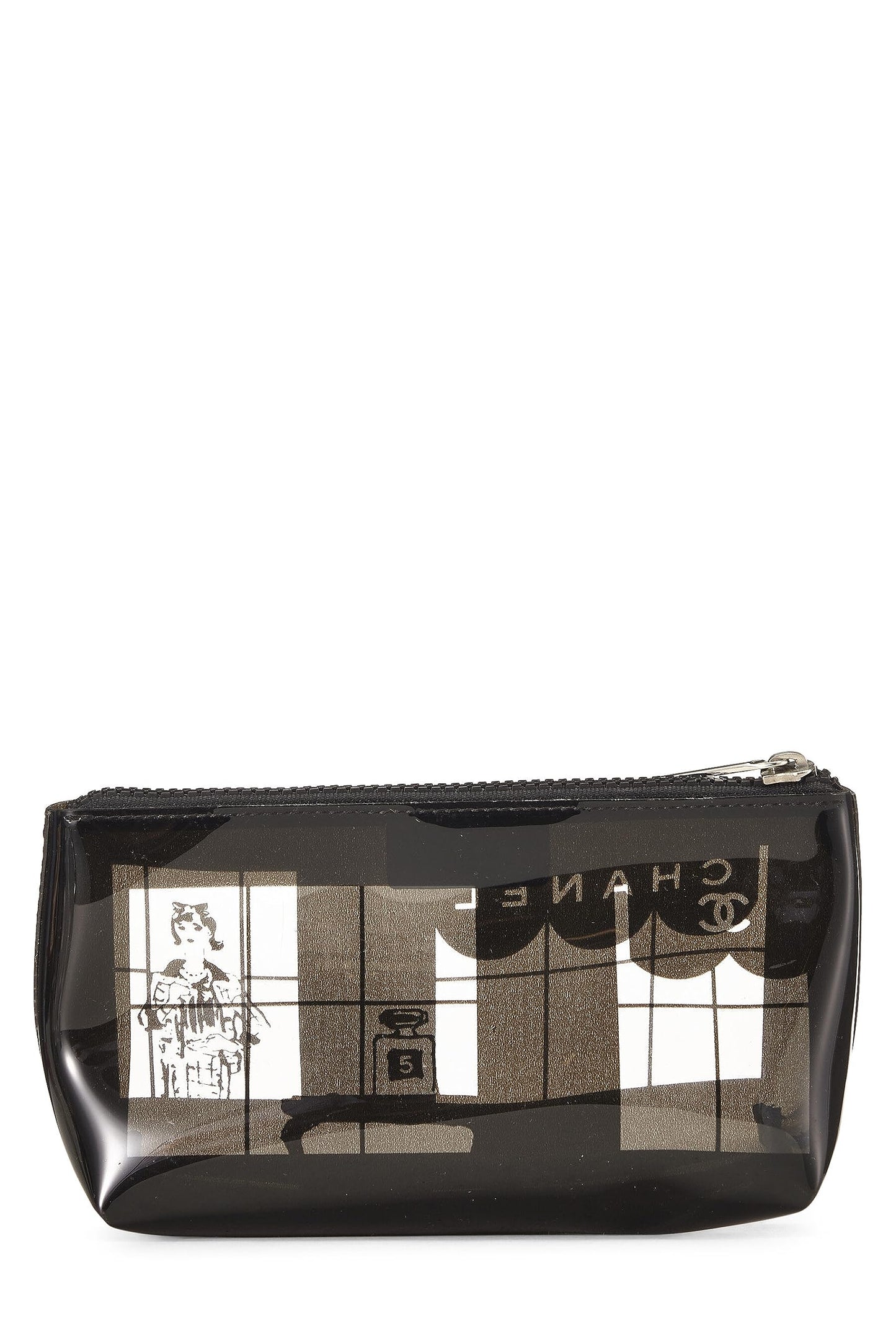 Chanel, Pochette Chanel Maison en vinyle transparent et noir d'occasion, noire