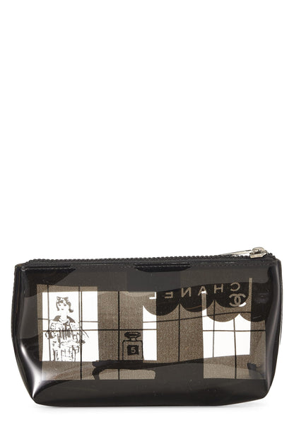 Chanel, Pre-Loved Clear & Black Vinyl Chanel Maison Pouch, Black