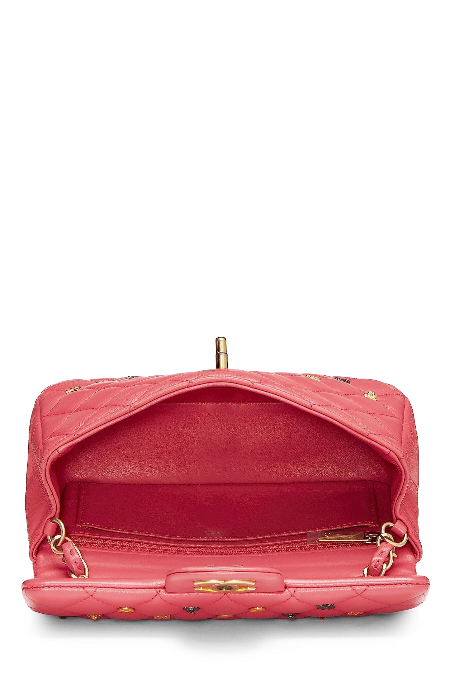 Chanel, Mini porte-monnaie rectangulaire Lucky Charm en cuir d'agneau rose d'occasion, rose