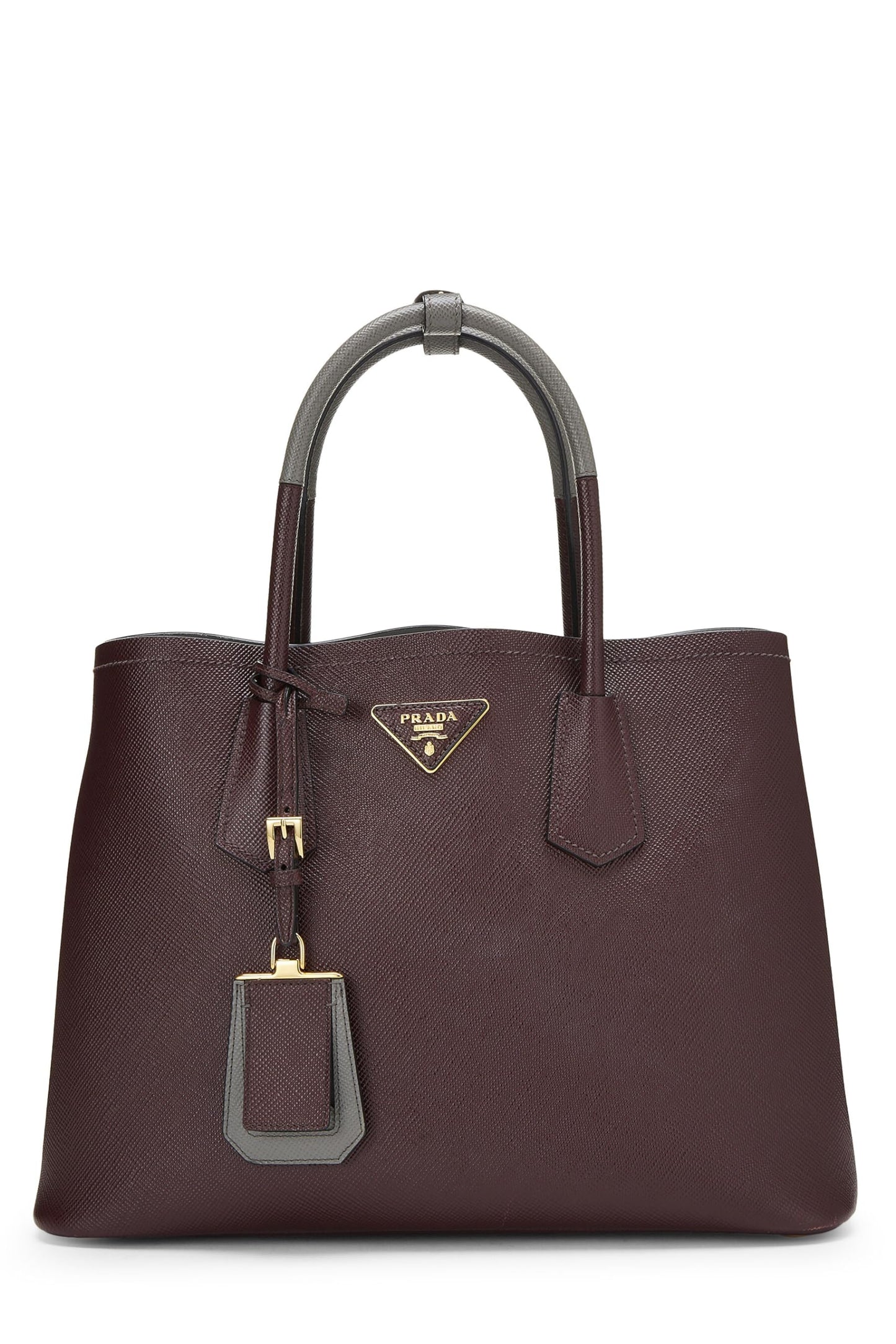 Prada, sac fourre-tout double taille moyenne en saffiano violet d'occasion, violet