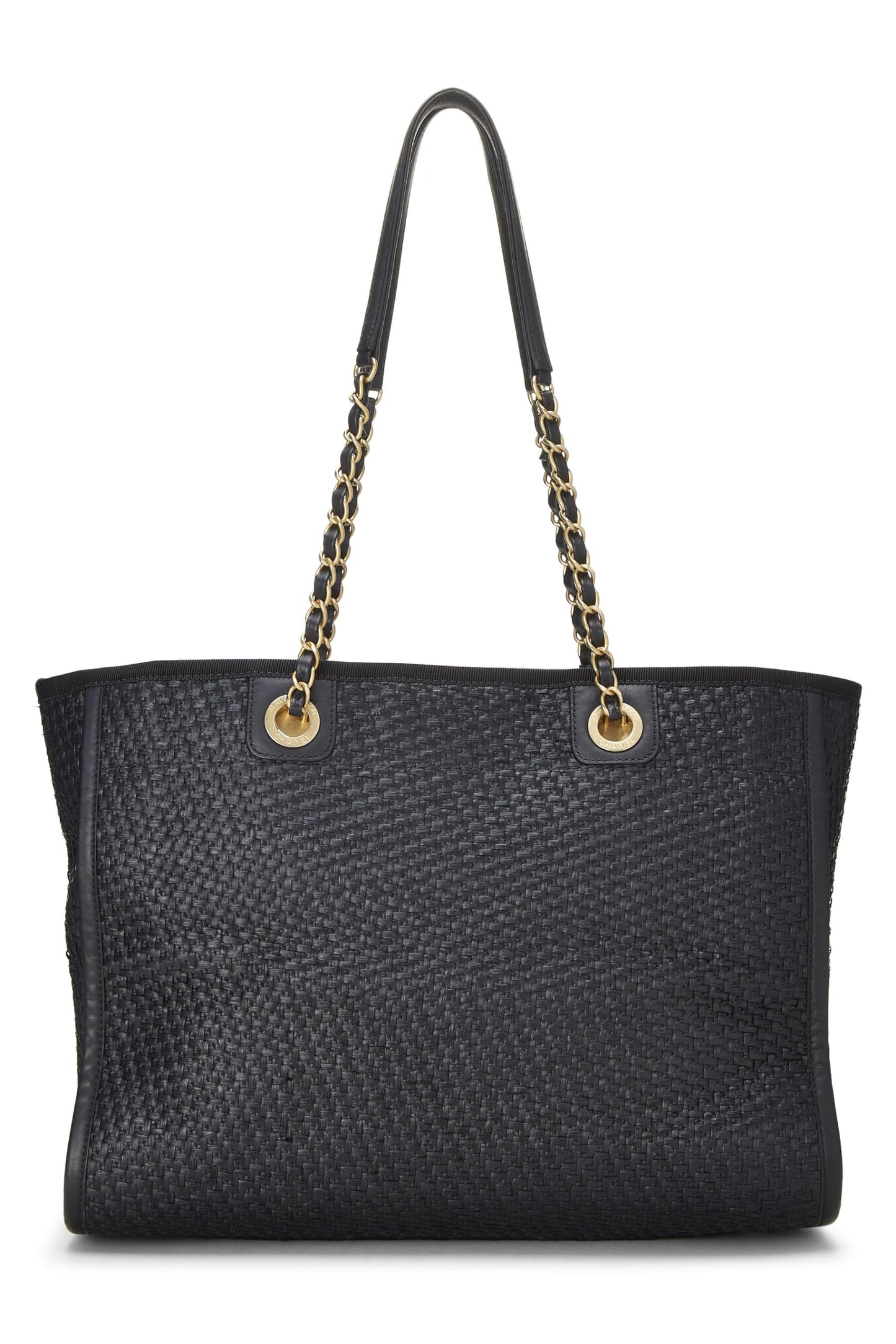 Chanel, Pre-Loved Black & Natural Woven Raffia Deauville Tote Medium, Black