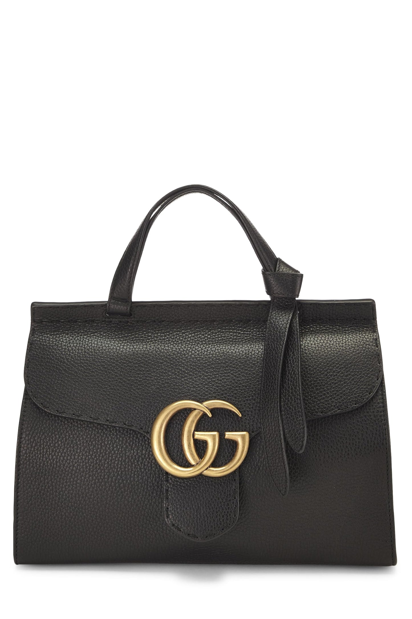 Gucci, Pre-Loved Black Leather GG Marmont Top Handle Flap Bag Small, Black