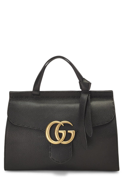 Gucci, Bolso pequeño con solapa y asa superior GG Marmont de cuero negro Pre-Loved, Negro