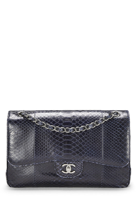 Chanel, Pre-Loved Navy Python New Classic Double Flap Jumbo, Navy