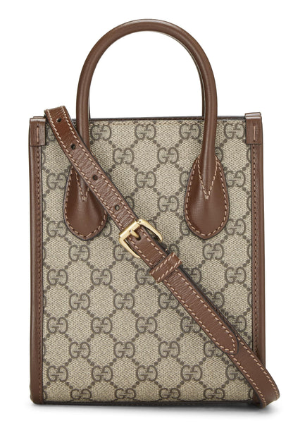 Gucci, sac fourre-tout mini GG Supreme Original marron d'occasion avec empiècements GG, marron