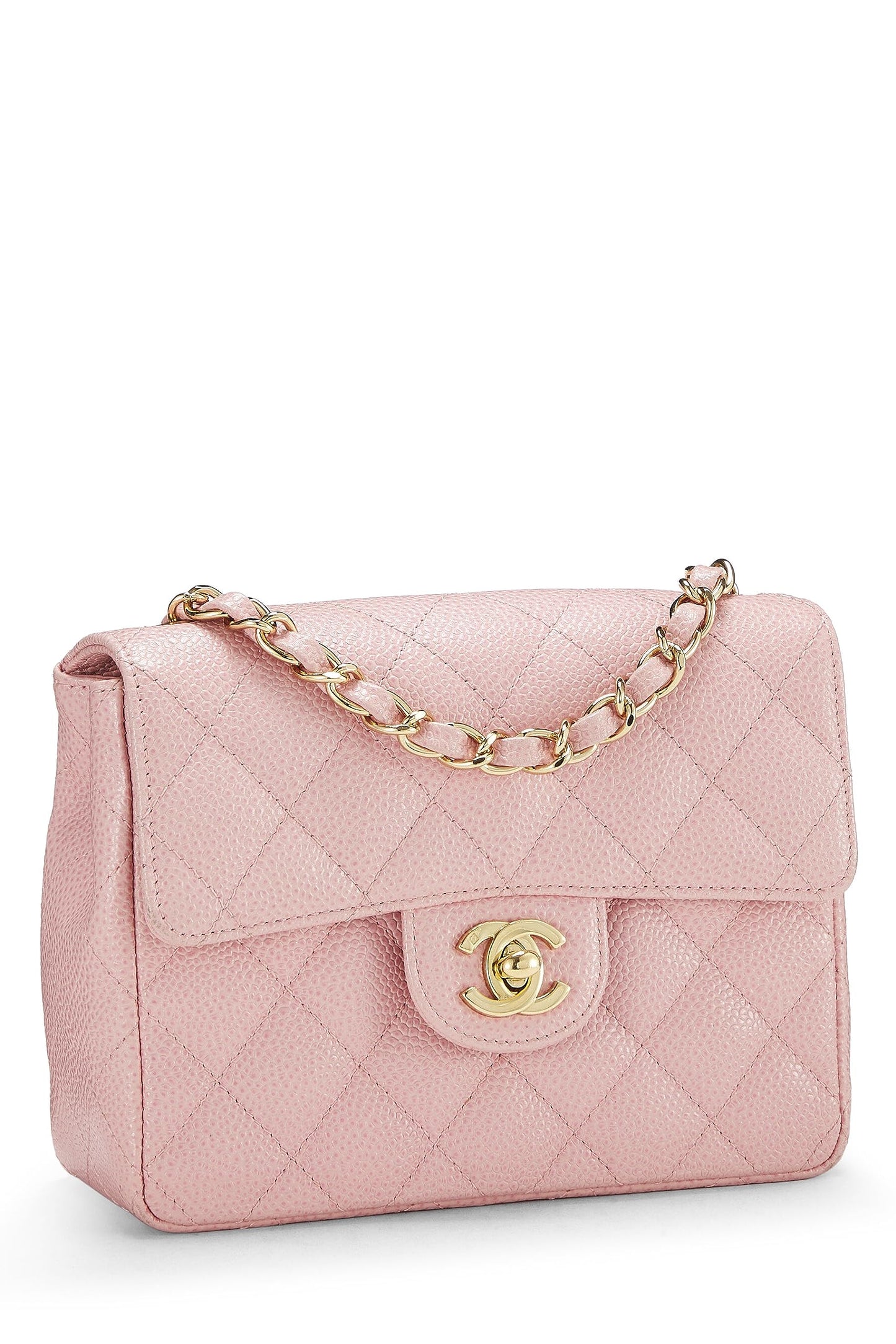 Chanel, Mini sac à rabat carré classique matelassé rose caviar d'occasion, rose