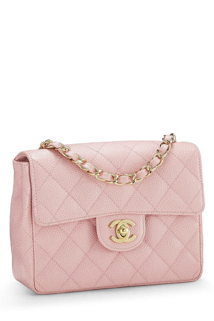 Chanel, Pre-Loved Pink Quilted Caviar Classic Square Flap Mini, Pink