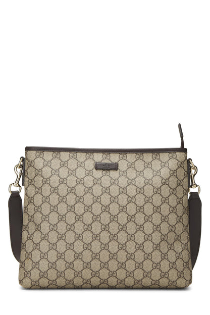 Gucci, sac messager plat zippé en toile GG Supreme marron d'origine d'occasion, marron