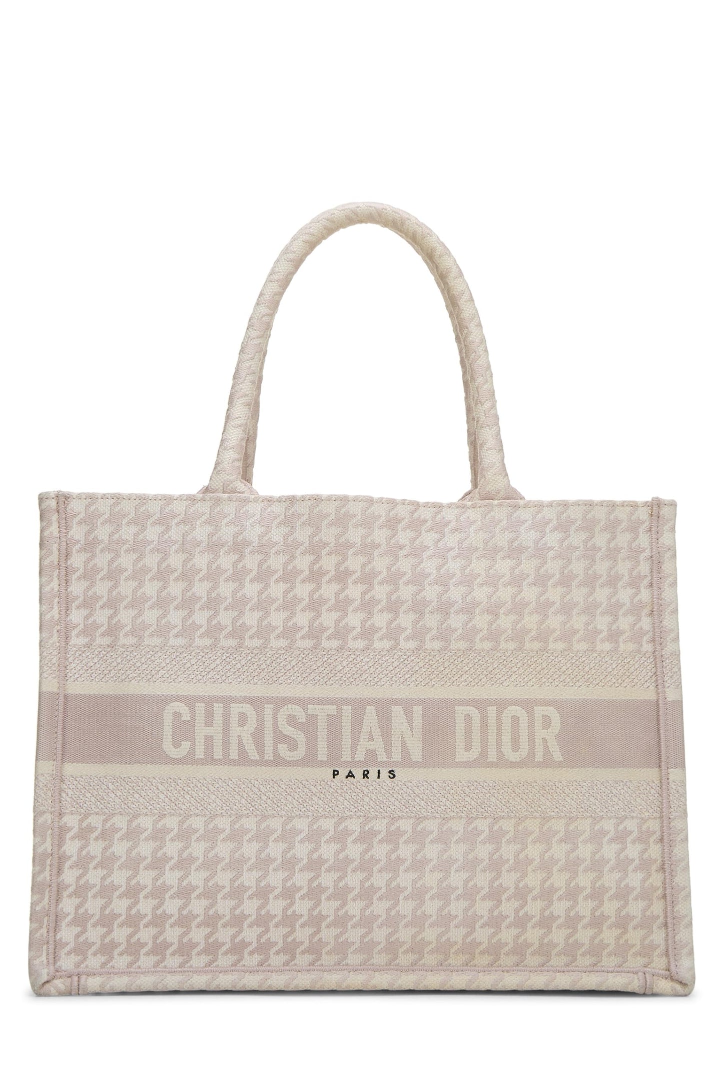 Dior, Sac fourre-tout en toile rose à motif pied-de-poule, taille moyenne, d'occasion, rose