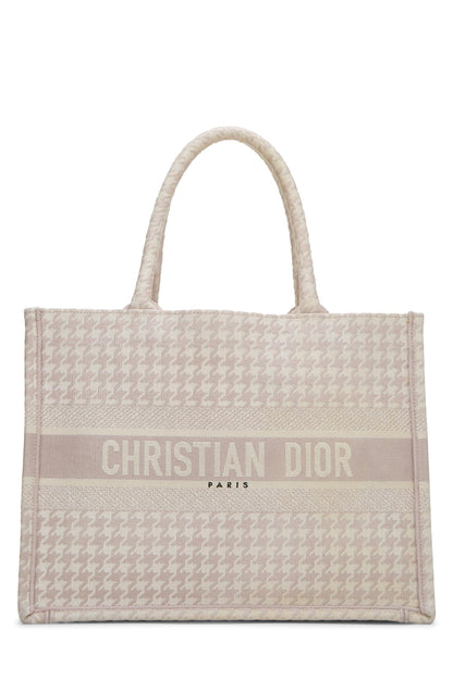 Dior, Pre-Loved Pink Canvas Houndstooth Book Tote Medium, Pink