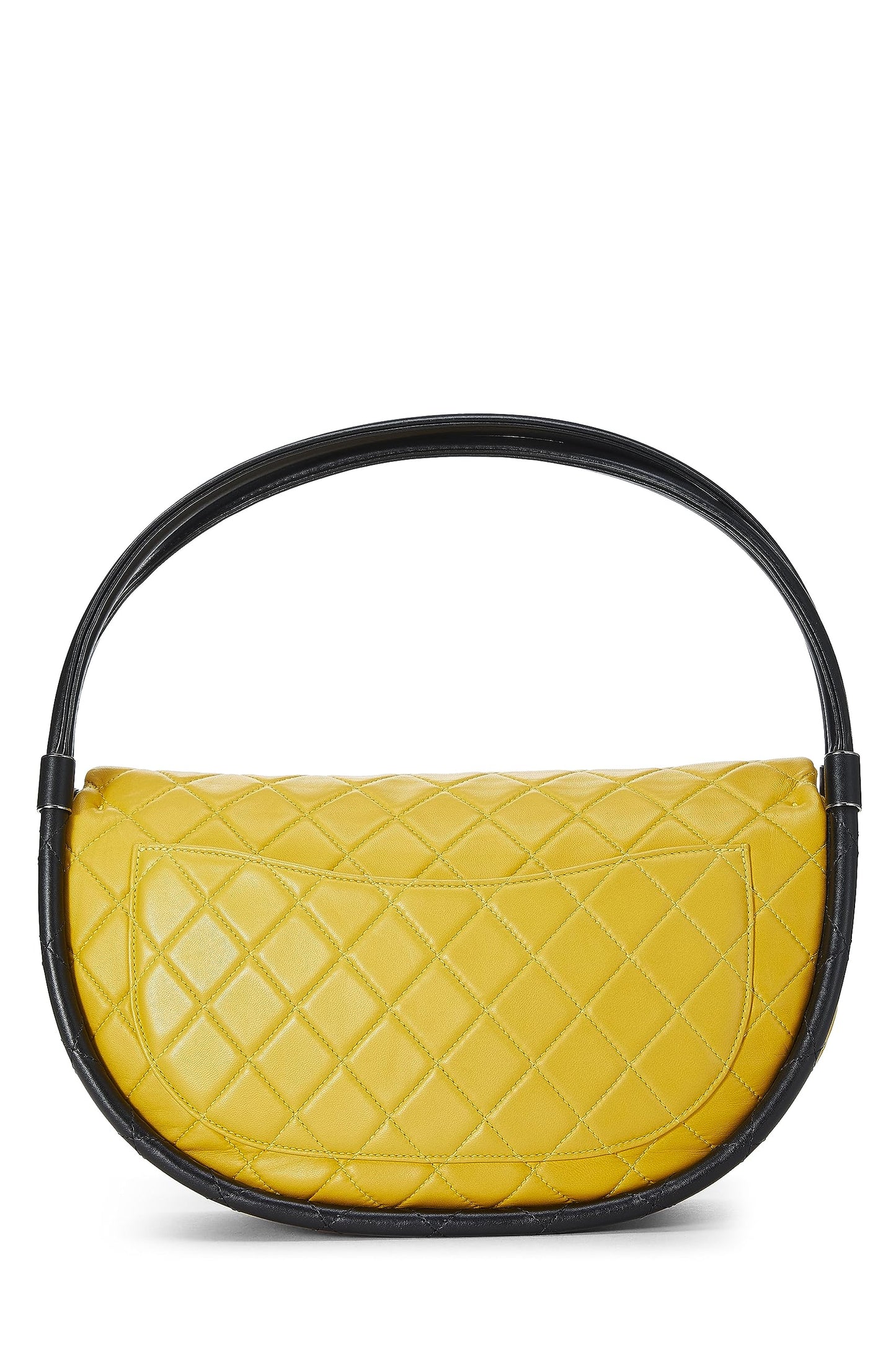 Chanel, sac hula hoop en cuir d'agneau matelassé jaune d'occasion, taille moyenne, jaune