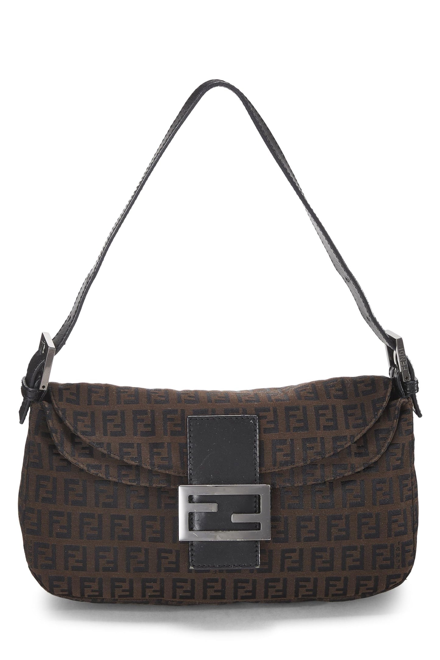 Fendi, Bolso de hombro tipo calabacín de nailon negro Pre-Loved, Marrón