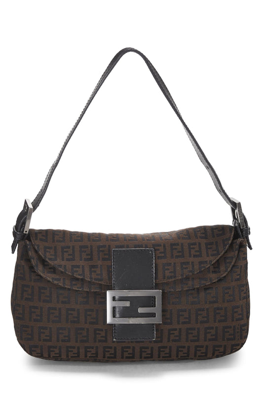 Fendi, Pre-Loved Black Nylon Zucchino Shoulder Bag, Brown