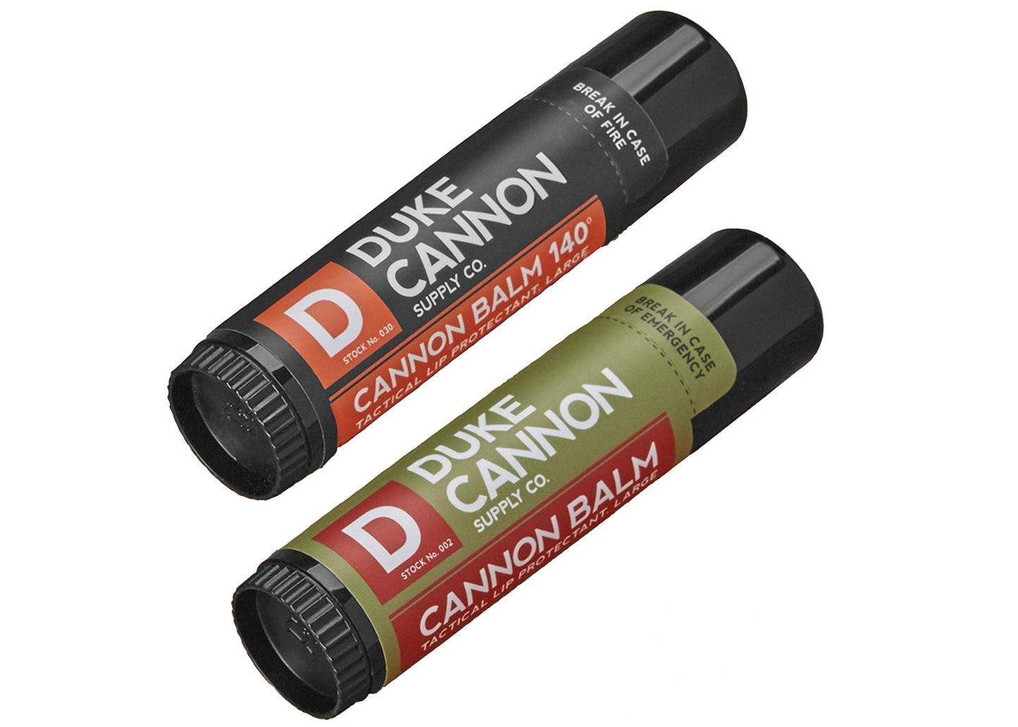 Paquete de bálsamo labial Cannon Lip Balm 140° y protector labial Tactical de Duke Cannon, con FPS 30 y FPS 15, sabores menta fresca y naranja sanguina, paquete de 2