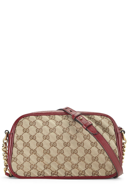 Gucci, sac à bandoulière Marmont en toile GG rouge d'occasion, petit modèle, rouge