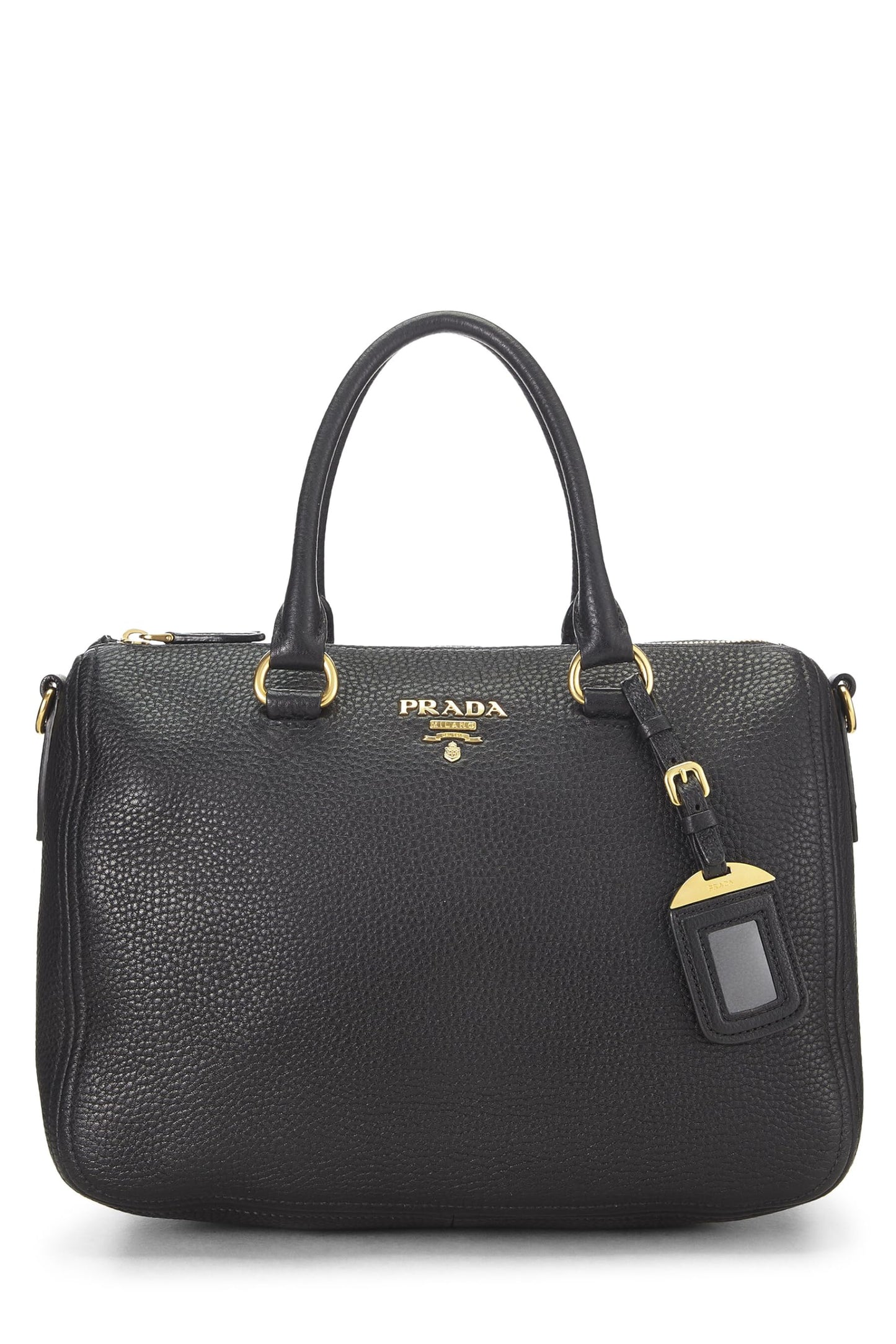 Prada, Pre-Loved Black Vitello Daino Convertible Boston Bag, Black